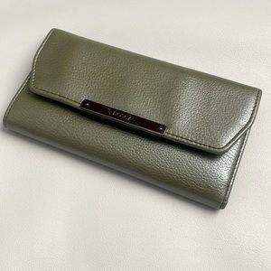 Bosca leather trifold wallet pearl green NWT slight discoloration on last photo